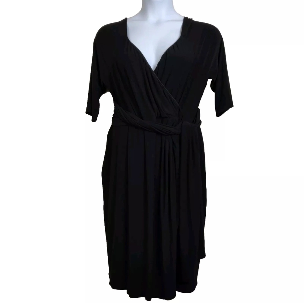 IGIGI Solid Black Stretchy Faux Wrap Dress Formal Cocktail Plus Size 18/20